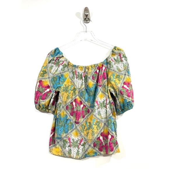 Loft Puff Sleeve Square Neck Tropical Print Blouse Size Medium - Picture 5 of 7